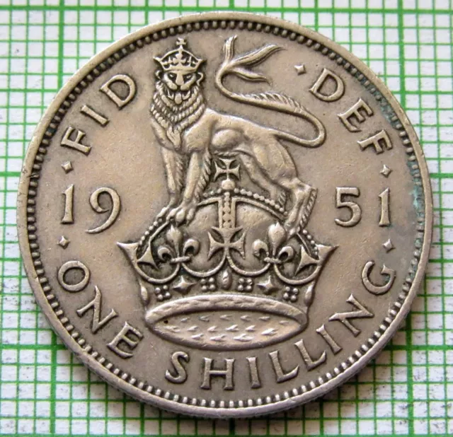 GREAT BRITAIN GEORGE VI 1951 ONE SHILLING, English Crest - Lion atop Crown