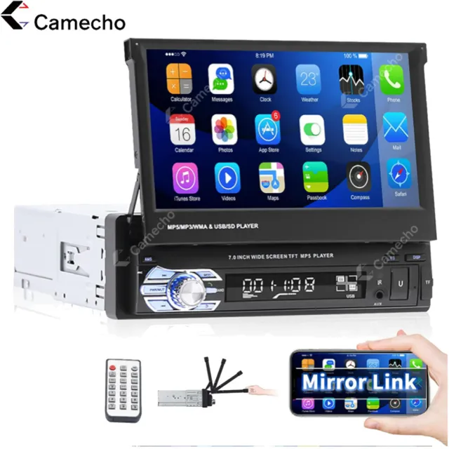 Single 1Din Autoradio Mit 7" Touchscreen Bildschirm Mirror Link FM USB Bluetooth