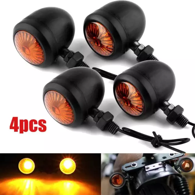 4x Black Motorcycle Bullet Turn Signal Light Blinker Indicator Amber Lamp 12V