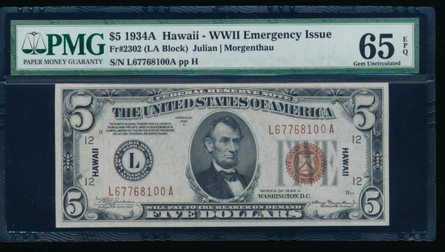 AC Fr 2302 1934A Hawaii $5 PMG 65 EPQ Gem Uncirculated!