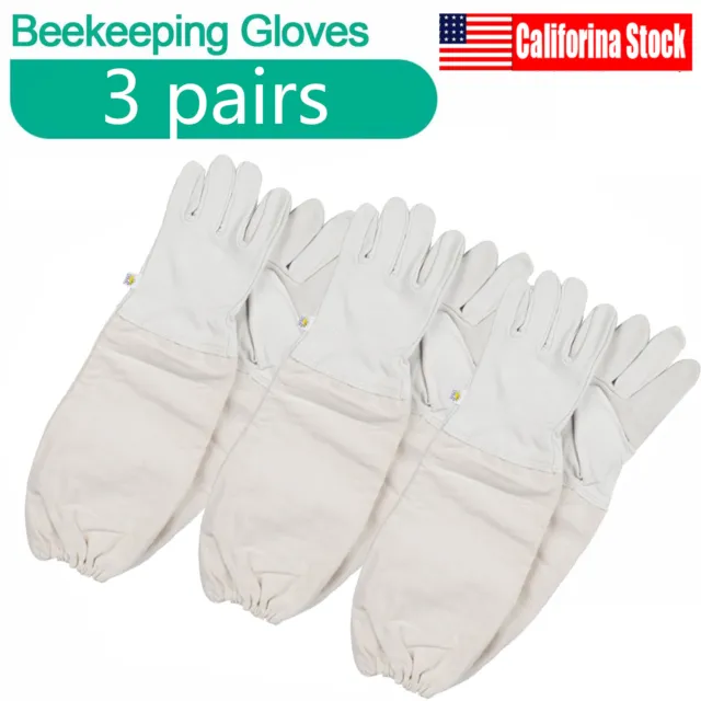 3 Pairs Beekeeping Gloves Bee Keeping Gloves Goatskin Protective Equipment XL