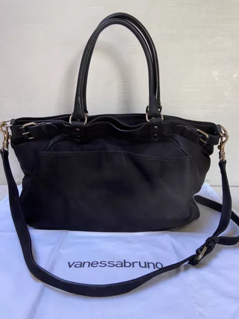 Sac cabas daim noir VANESSA BRUNO "Lune" A4 italian leather suede bag