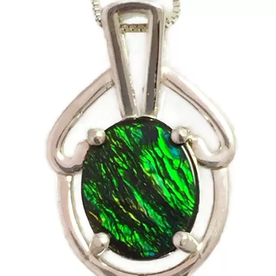 Ammolite Sterling Silver Pendant Oval 12x10mm