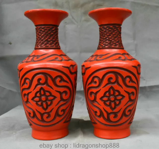 Paire de vases dynastie en laque rouge de 12 po, marqués Chine ancienne