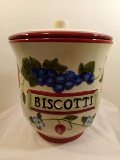 Vintage Nonni's Hand Painted Collectible Biscotti Jar/ Canister Fruit & Flowers