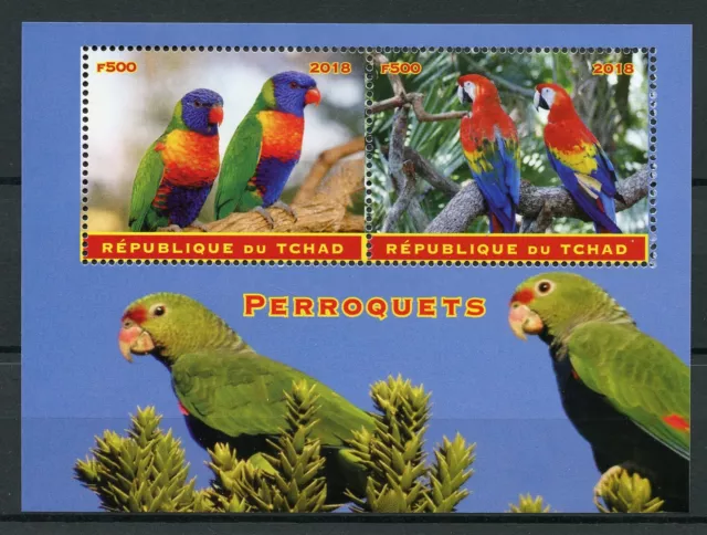Chad 2018 MNH Parrots Macaws 2v M/S Perroquets Parrot Birds Stamps