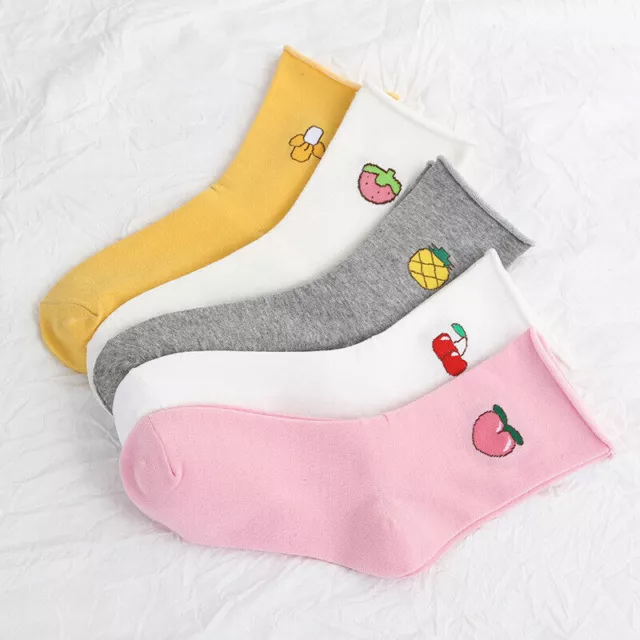 Cartoon Fruit Pattern Embroidery Socks Women Cute Ankle High Casual Cotton Socks
