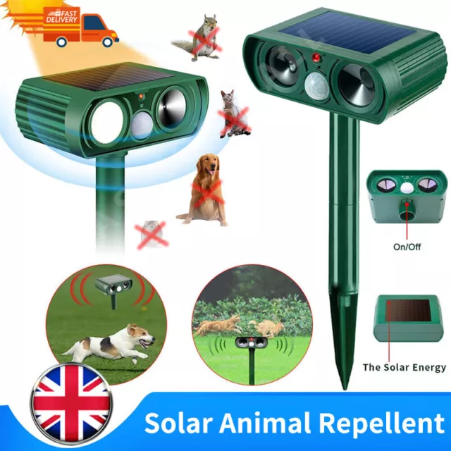 Ultrasonic Solar Cat Dog Repellent Fox Pest Scarer Deterrent Repeller Garden UK