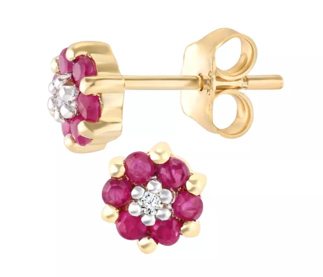 9ct Yellow Gold Ruby & Diamond Stud Earrings 3