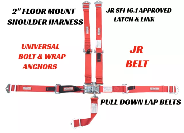 Racerdirect Red Universal 5 Point 2"Racing Harness Latch Floor Mount Sfi 16.1