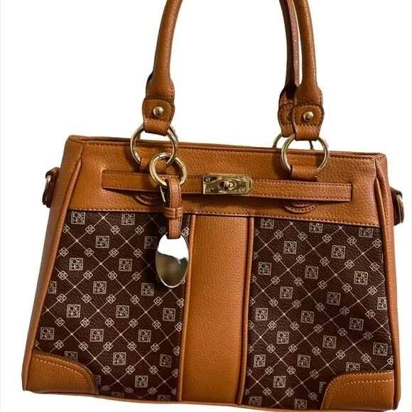 Jose Hess Purse I Love You Bag The Danbury Mint Brown Gold Leather Top Handles 