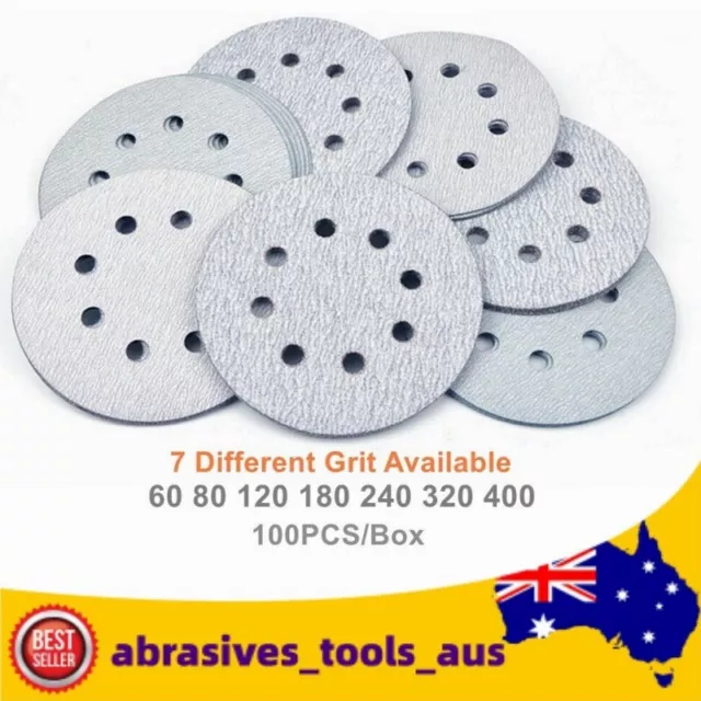 100PCS 125mm 5" 8-Hole Sanding Discs Hook Loop Orbital Sander Pads 60-400 Grit