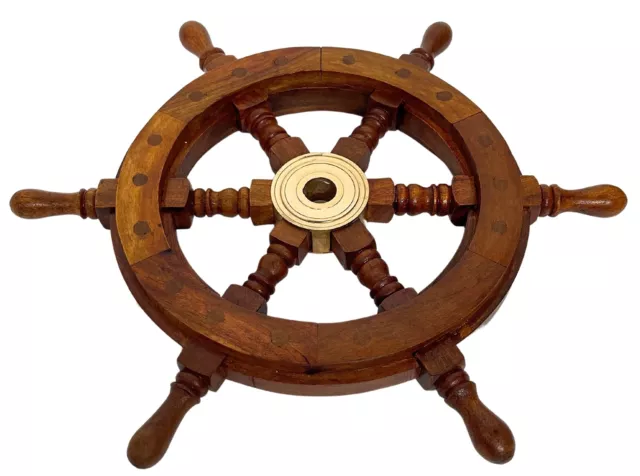 Nautical Premium Solid Wood Handcrafted Pirate Ship Wheel (18 Inches) Decorat...