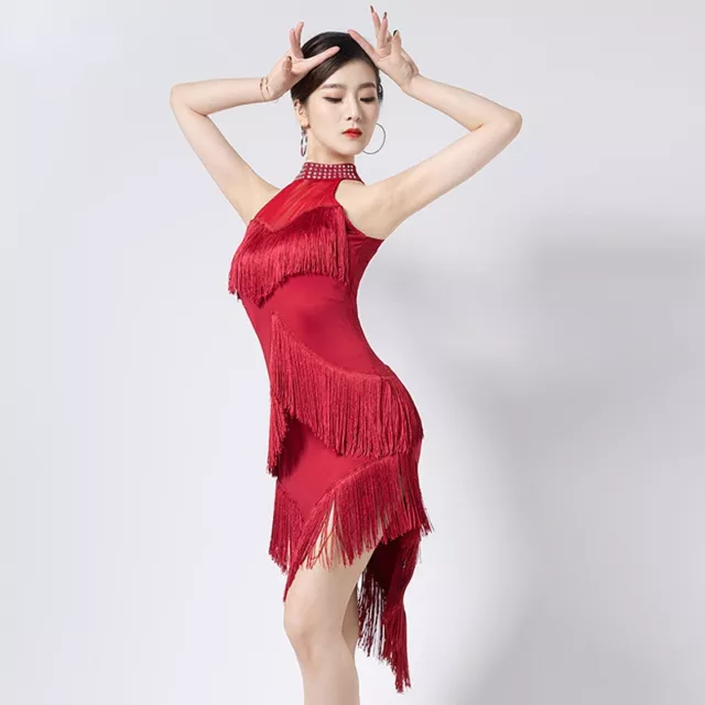 Women Tassel Dance Dress Dancewear Sexy Latin Tango Ballroom with Shorts Dress