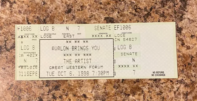 PRINCE - 10/6/1998 Ticket Stub Great Western Forum Inglewood, CA The Artist