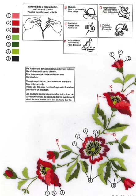 Stickpackung MOHNBLUMEN Stielstich Spannstich vorgezeichnet Baumwolle 80x80 cm 2