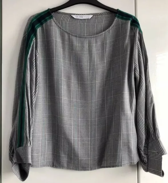 Zara Check Tunic Blouse Top Green Stripe Size S Excellent Condition Hardly Worn