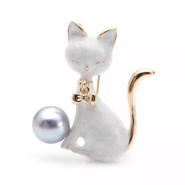 Black White Cute Cat Brooches Pins Women Alloy Animal Enamel Brooch Pin Jewelry 2