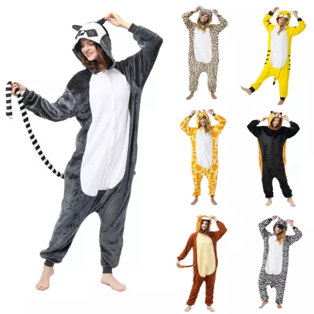 Flauschige Tier-Kostüme Karneval Fasching Onesie Jumpsuit Einteiler Overall Zoo