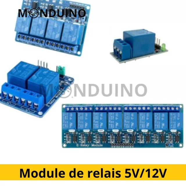 Module relais 5V ou 12V / 1,2,4 canaux optocoupleurs Arduino Raspberry MONDUINO