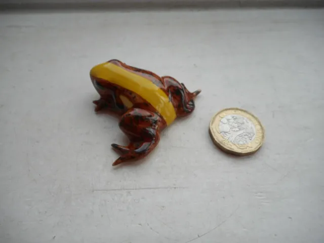 Frog - Beautiful - Detailed Colourful Miniature  Pottery Brown & Yellow  Frog