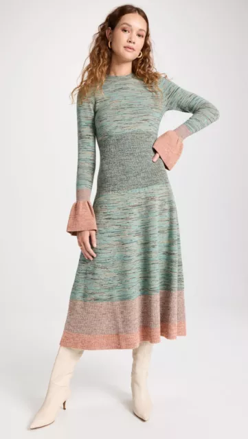 ULLA JOHNSON NWT $695 Nathalie Mélange Knit Midi Sweater Dress in Twilight M