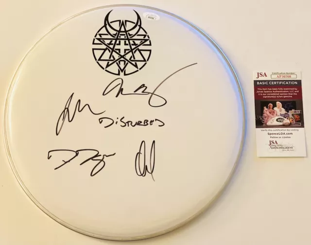 Disturbed Metal Band X4 Signed Autographed 13” Logo Drumhead Draiman Jsa Coa Wow