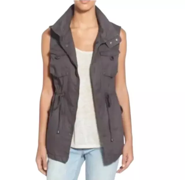 Pleione Anthropologie Cargo Vest Womens S NWOT Gray Cinched Waist Military Style