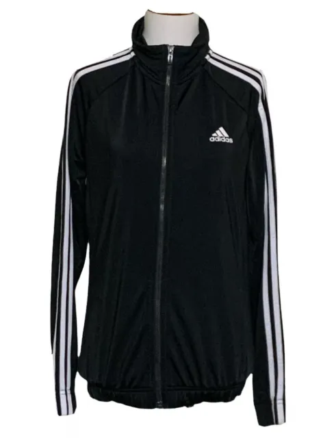 Adidas Jacket Women Small Black White Track Stripes Athletic Sporty Zip Up