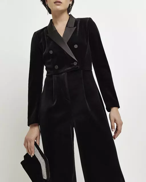 River Island Womens Black Velvet Jumpsuit Size 6