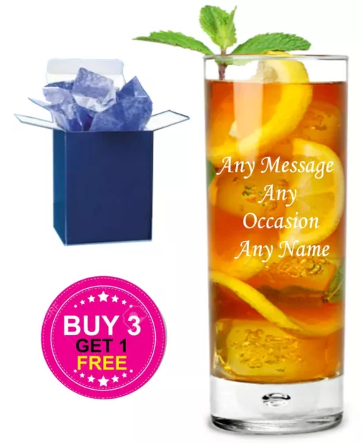 Personalised Engraved Highball Tumbler Mixer Glass - Any Occasion- Gift Boxed