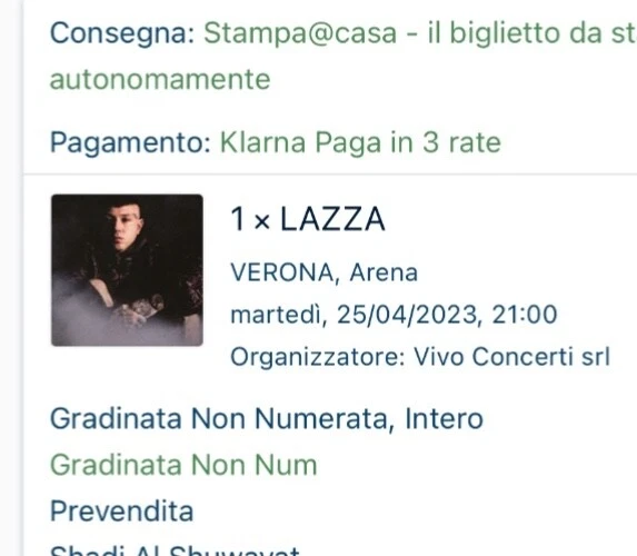 LAZZA 1 biglietto Gradinata non numerata - Verona