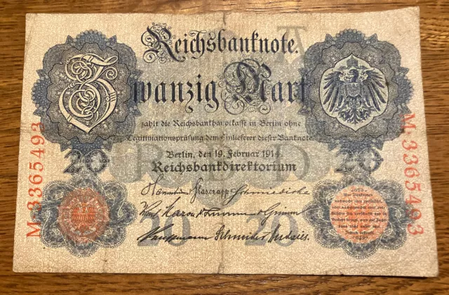 Germany Banknote. 20 Mark. Dated 1914. P46. Collectible Note.