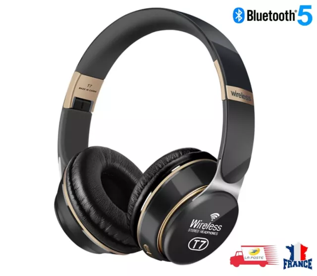 Casque Bluetooth Écouteurs Audio sans Fil Stéréo Hifi avec Micro Intégré Pliable