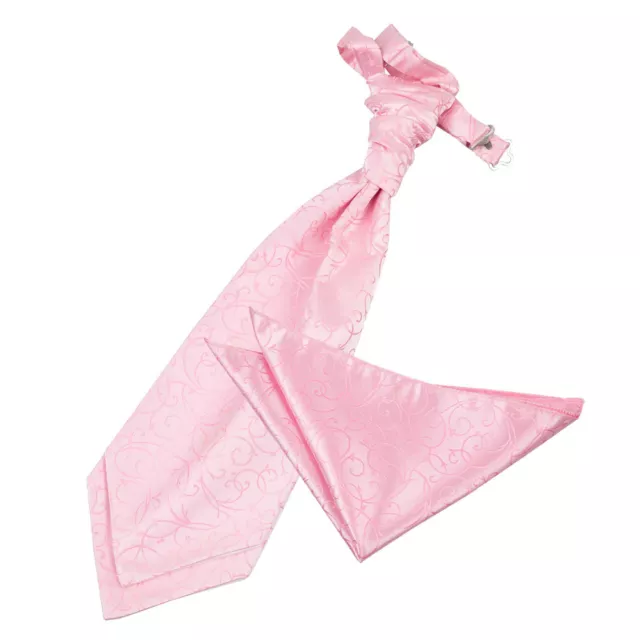 Baby Pink Woven Swirl Patterned Wedding Mens Cravat Handkerchief Set by DQT