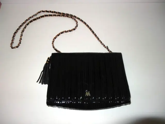 Mary Ann Rosenfeld Black Shiny Purse Handbag Removable Strap