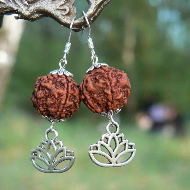 Natural 6mm Brown round Rudraksha beads silver earrings Aquaculture Freshwater