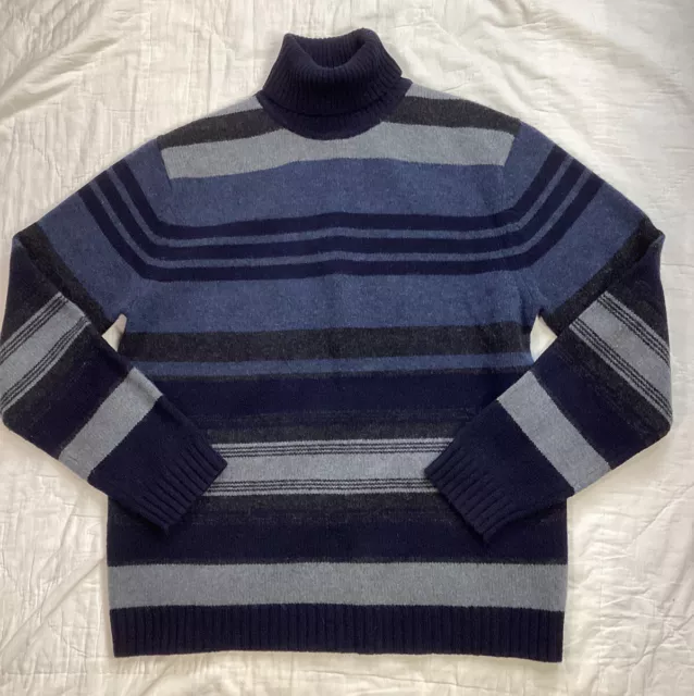 Mens Banana Republic 100% Lambs Wool Turtleneck Striped Sweater Medium