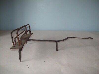 early primitive hand forged iron  rotary toaster w/ twist iron grill rat tail
