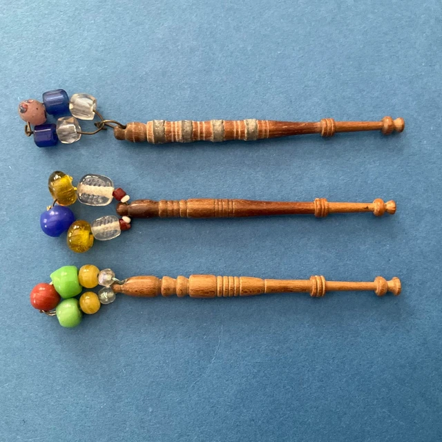 3 Vintage Wooden Lace Bobbins.