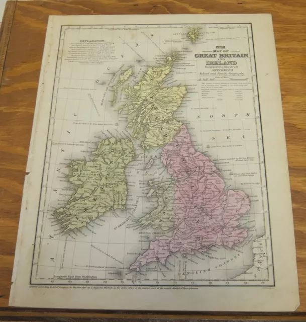 1839 Antique COLOR Mitchell Map///ENGLAND, SCOTLAND, IRELAND, WALES