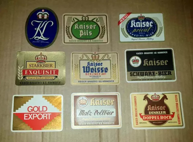 9 of different beer labels from Kaiser Hannover Germany very old never used