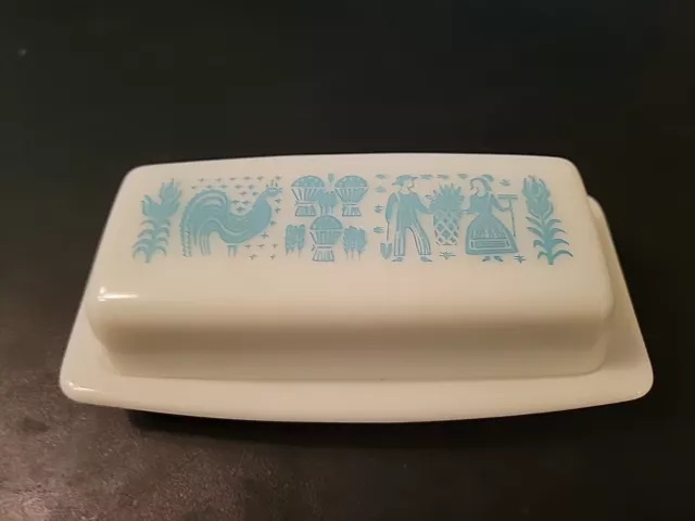 Vtg Pyrex Amish Butterprint Butter Dish W/lid Turquoise White Blue