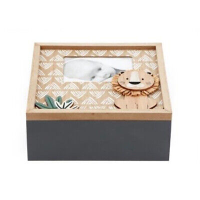 Wooden Lion Keepsake Box With Photo - 20cm | Baby Shower & Newborn Gift