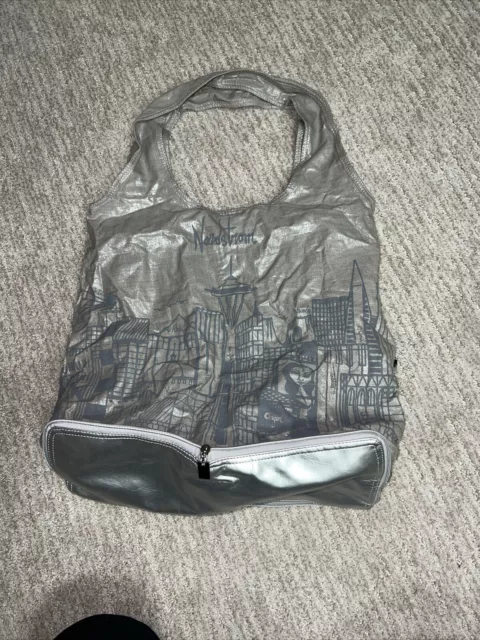 Nordstrom Packable Tote Bag Silver Gray City Graphic Medium 2