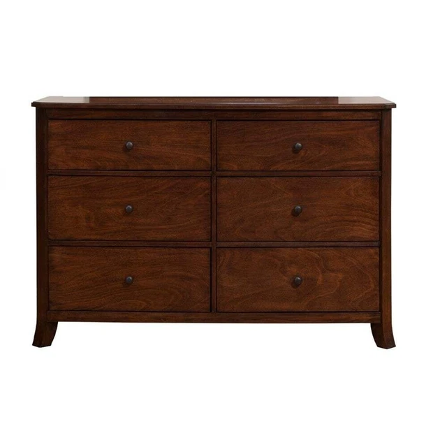 Functionally Appealing Mahogany Solids & Veneer Dresser, Brown 6-drawer