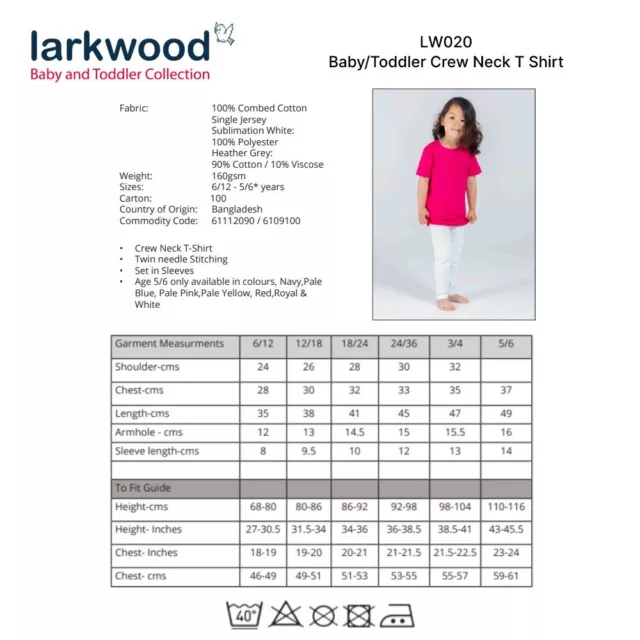 Larkwood Baby Short Sleeves T-shirt LW020 - Toddler Lightweight Crew Neck Top 2
