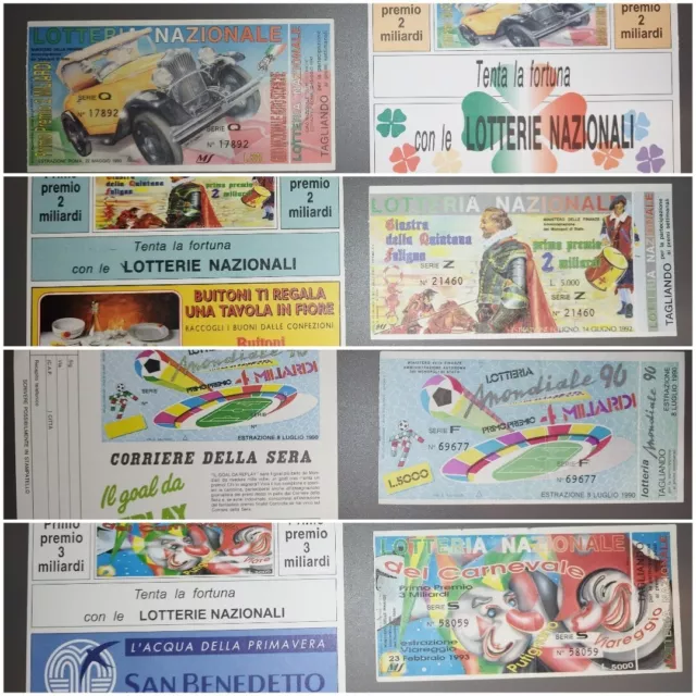 Biglietti Lotteria dal 1987 al 1995  con annesse cartoline PZ.18+18