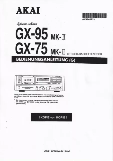 Bedienungsanleitung-Operating Instructions für Akai GX-95 MK2, GX-75 MKII in DE