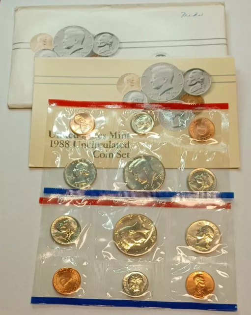 1988 US Mint 10 Coin Uncirculated Set Complete Philadelphia & Denver OGP & COA